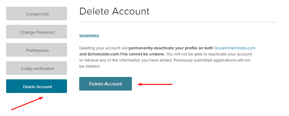 Delete my account section