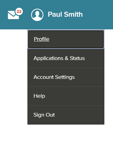 Profile dropdown menu
