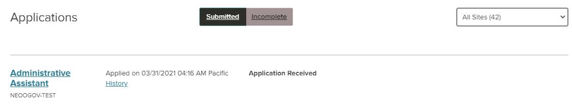 Applications and Status page