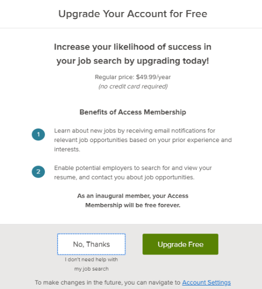 Upgrade your account for free modal